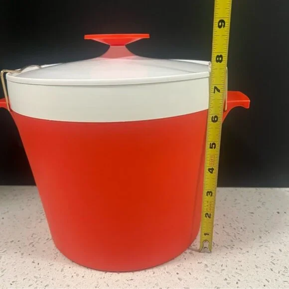Vintage 1950s THERM WARE By David Douglas Orange-Red Insulated Ice Bucket w Lid - Picture 8 of 11